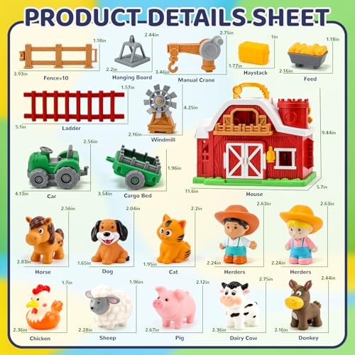 All-in-One Farm Barn Toy Set,Pretend Play Gift for Boys Girls 2 3 Years Old | Barn Toy Set with Farm Animal Figures for Toddlers,Tractor&Fence,Educational Montessori-style Play Sets with Light&Sounds
