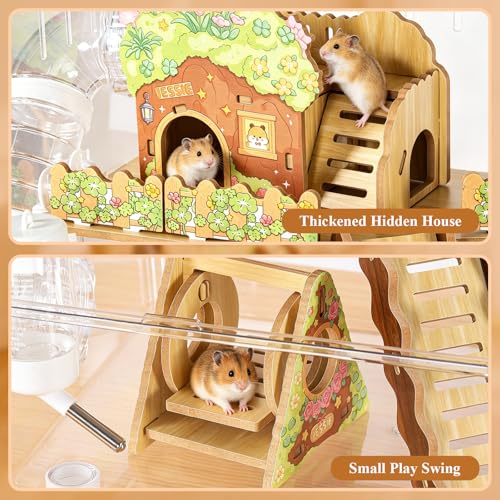 Acrylic Hamster Cage 2-Layer Dwarf Hamster Cages and Habitats Clear Syrian Hamster House with 360° Transparent Viewing, Running Wheel & Hideout, 23.2''L*9.2''W*12.8''H
