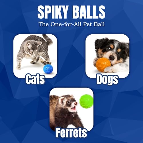 Meric CoCoo 3-Pack Squeaky Dog & Ferret Ball Toys, 2.3", Massage Teeth and Gums, Spikey Cat Rubber Balls, Toss Fetch Squeeky Doggy Balls for Multi-Pet Homes