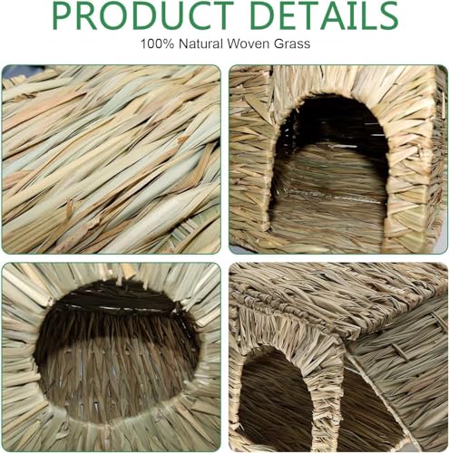 BWOGUE Large Guinea Pig Grass House, Guinea Pig Hideout 2 Pack Straw Hut | Hand-Woven Straw for Gnawing, Double Openings for Guinea Pig Tunnel-Style Play, Foldable Bed for Rest, Bunnies & Chinchillas - size: 2 PACK