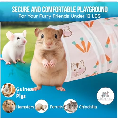 Tunnels with 3-Way Entrance - Cozy, Washable Guinea Pig Hideout - Interactive Cage Toys (Pink Hamsters) - color: Pink Hamsters
