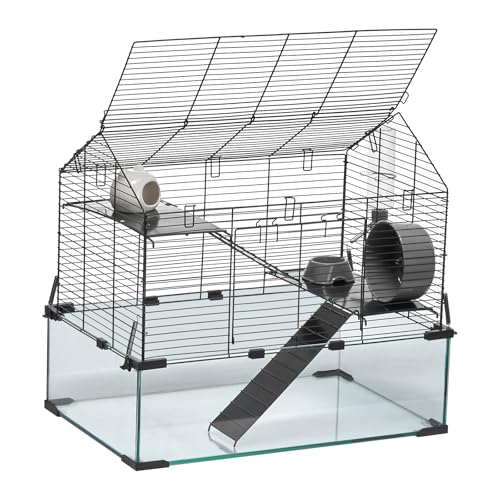VEVOR Hamster Cage, 360°Viewing Transparent Hamster Habitats, Small Animal Cage, 22.8 x 15 x 21.3 in, Ventilated Pet Mouse Cages with Water Bottle, Portable Hamster House for Rats, Guinea Pigs - size: 22.8"L x 15.0"W x 21.3"H