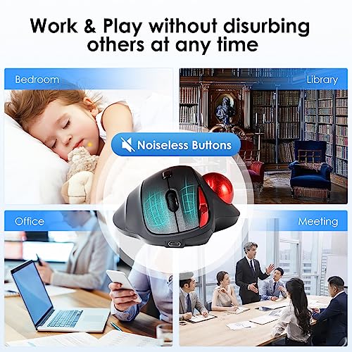 SANWA 2.4G Wireless Trackball Mouse, Optical Ergonomic Rollerball Mice, Programmable Silent Buttons, USB-A & Type-C Receiver, Thumb Control, 4 DPI, Rechargeable Compatible for PC, Mac, Windows, Laptop - color: 2.4G Wireless