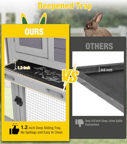 Aivituvin Two-Tier Rabbit Hutch Outdoor Bunny Cage Indoor with Weatherproof Roof Rabbit Cage with Chew-Proof Ramp and Pull-Out Tray for for Small Animals Grey