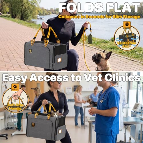 PAWZIDEA Expandable Pet Carrier Airline Approved, 18"×11"×11" Small Dog Carriers, Collapsible Top-Load Cat Carrier for 2 Cats Under Seat, Soft-Sided Puppy & Animal Travel Bag, ID Card, Up to 15lbs - color: Mid-Hemp Gray, size: 18.0"L x 11.0"W x 11.0"H