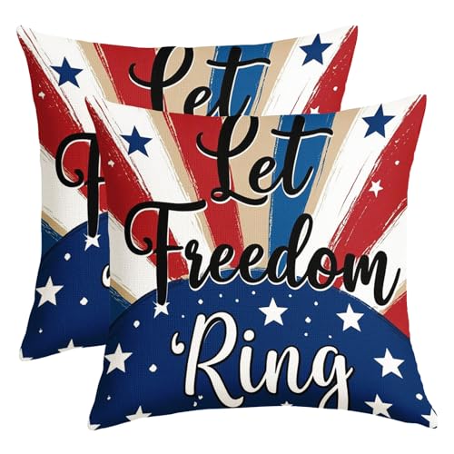 4th of July Let Freedom Ring Pillow Covers 16x16 Inch American Star Stripes Throw Pillows For Couch Soft Durable Cushion Covers Independence Memorial Day Pillow Cases for Bed Sofa Decor Set of 2 - color: 4th of July-let Freedom Ring, size: 16" x 16" (Pack