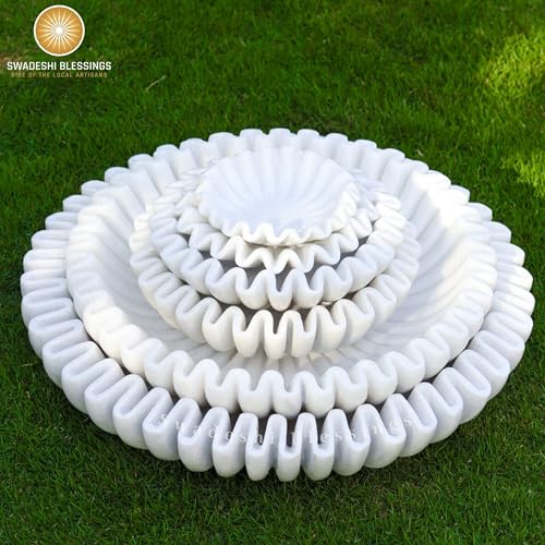 SWADESHI BLESSINGS Handcrafted Marble Ruffle Bowl for Home Decor, 6" | 100% Real White Marble, Catch-all Scalloped Fluted Decorative Bowl for Ring Dish, Fruit Bowl, Coffee&Dining Table, Gift-Ready - size: 6 Inches