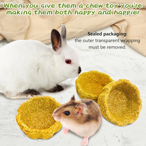12 Pack Rabbit Chew Toys for Teeth Edible Timothy Hay Chewing Bowl Natural Guinea Pig Toys Small Animal Molar Treats for Bunny Chinchilla Mice Hamster (Yellow) - color: Yellow