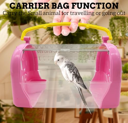 kathson Hamster Cage Travel Carrier Portable Cage with Water Bottle Outgoing Cage and Adjustable Strap Pet Cage for Small Pet Hedgehog Sugar Glider Squirrel Mice（Pink） - size: Pink