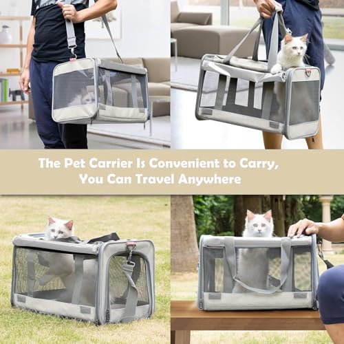 GAPZER Pet Carrier for Large Cat Soft-Sided Animal Traveling Bag up to 20lb | Privacy Protection Big Kitten Car Travel Cloth Carry Bag up to 20 lbs, Small Animal Portable Mesh Kennel Cage for Vet Visits - color: Beige