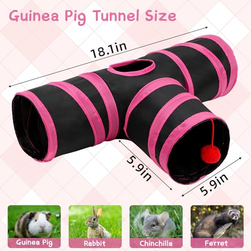 Rypet Guinea Pig Tunnel Hideout 3-Way Collapsible Pet Tubes, Red Black | 3 Way Design for Exploration, Collapsible for Easy Storage, Built-in Play Ball, Hiding & Resting for Hamsters Ferrets - color: Red Black