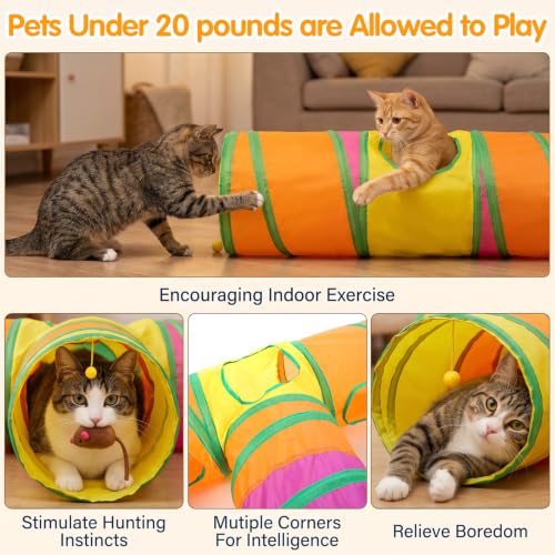1 Pack Cat Tunnels for Indoor Cats, Foldable Cat Tunnels for Indoor Cats, Large Cat Play Tunnel with Play Ball & Peephole, Tear-Resistant Polyester Pet Tube for Kittens Puppies Rabbits