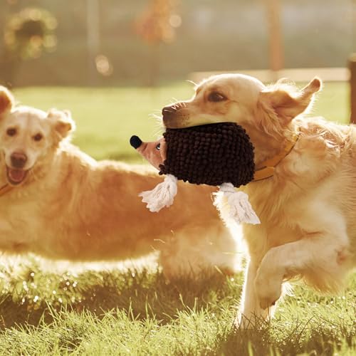 Dog Squeaky Toys for Dogs - Hedgehog Mop Plush Interactive Rope Toy, Durable Chew Toy with Squeaker and Crinkle for Small to Large Dogs, Tug of War Pet Toy for Puppies & Aggressive Chewers - color: Brown3