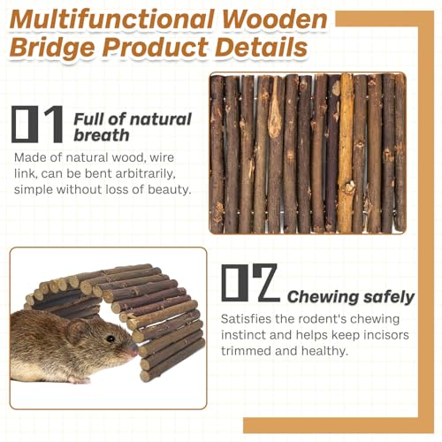 PINVNBY 8 PCS Hamster Wooden Ladder Bridge Tunnel Hide, Hamster Cage Accessories for Chinchillas Guinea Pigs Mouse Rat Ferre, Rodents Natural Hideout for Small Animals - color: 8 PCS, Fruitwood