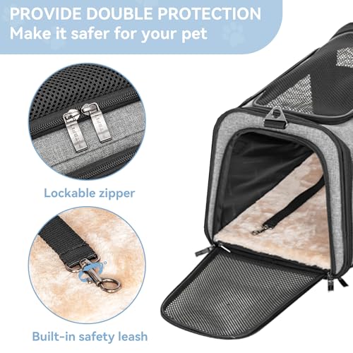 Petsfit 17" x 11" x 11" Airline-Approved Expandable Pet Carrier, 2X Square Expansion Reduces Pet Anxiety, Escape-Proof Self-Locking Zippers, 5 Easy-Access Entrances, for Cats & Small Dogs up to 15 lbs - color: Gray, size: 17.0"L x 11.0"W x 11.0"H