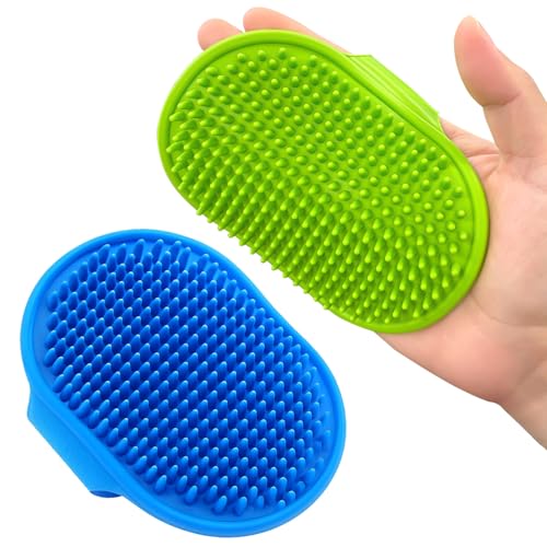 2-Pack Pet Grooming Bath Brush Set for Dogs & Cats, Soft Rubber Shampoo Massage Comb with Adjustable Ring Handle