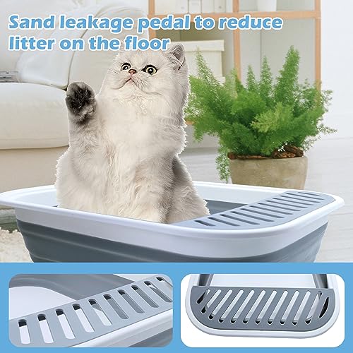 Collapsible Small Cat Litter Box,Open Top Cats Litter Pan with Scoop Waterproof & Foldable Kitten Potty Toilet Anti-Splashing Low Entry Kitty Travel Litter Tray Semi-Enclosed Easy Clean(Gray) - color: 【Gray】