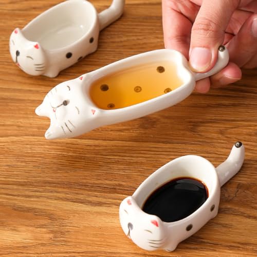 2 Pcs Cute Cats Shape Soy Sauce Dish,Cartoon Cat Small Ceramic Bowls Mini Animal Cat Plates Dipping Sauce Bowls Ceramic Sauce Dishes For Seasoning Soy Sauce Vinegar Snack Appetizers Kitchen Tableware