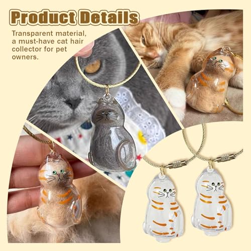 6pcs Cat Fur Storage Bottle of Keychain,Transparent Pendant for Cat & Dog Hair Collection,Capsule Toys Pet Hair Container,-Animal Lovers Keepsake Gift