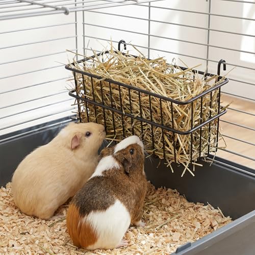 Rabbit Hay Feeder, Metal Wire Basket with Hooks for Guinea Pig Cages | Open wire design keeps hay accessible and helps reduce cage mess for rabbits, guinea pigs and chinchillas.