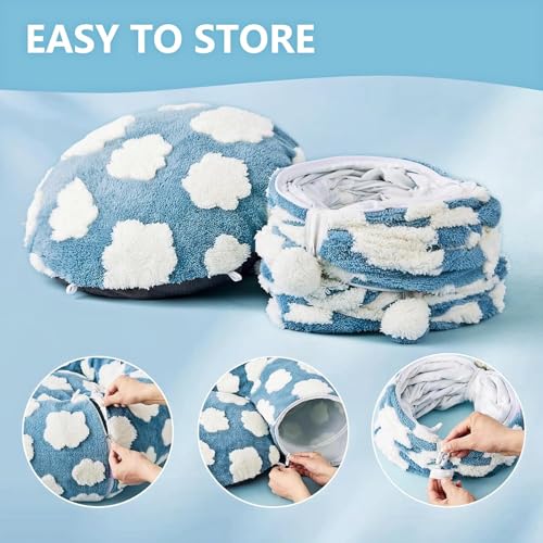 Cat Tunnel Bed with Washable Cushion for Indoor Cat, Donut Cave Tube Toys for Kitten Puppy Rabbit, Blue - color: Blue