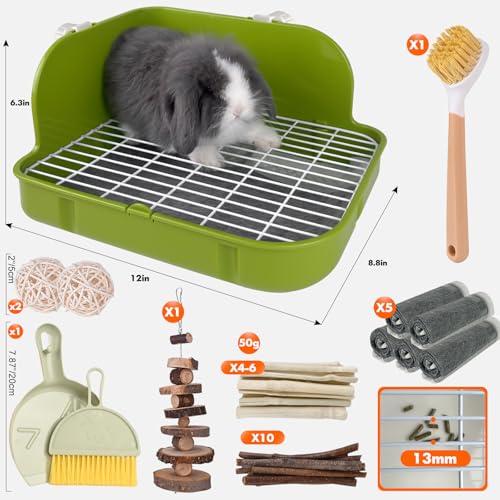 Rabbit Litter Box, Bunny Litter Box, Guinea Pig Potty Trained, Square Small Animal Toilet Potty Pan for Rabbit Guinea Pig Ferret Hamster Chinchilla (Grass Green) - color: Grass Green