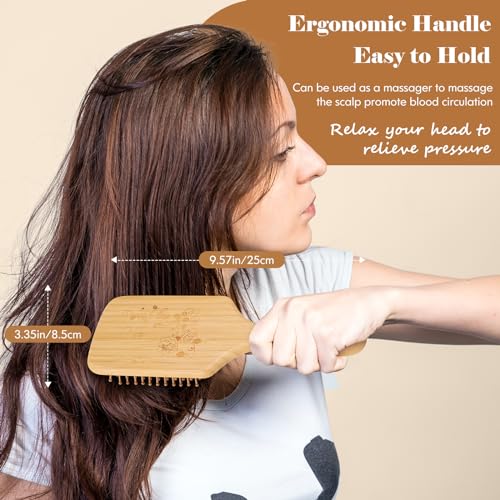 Sofmild Bamboo Hair Brush with Tail Comb, Detangling Paddle Brush | Wooden Paddle Brush with Ergonomic Handle for Thick Curly Thin Long Hair,Detangler Brush for Hair Growth and Massage Scalp - color: White