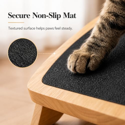 Wooden Litter Box Ramp, 4-Position Adjustable Cat Step for Automatic | and High-Entry Litter Boxes, Stable Elevated Pet Step for Senior Cats, Kittens and Small Cats