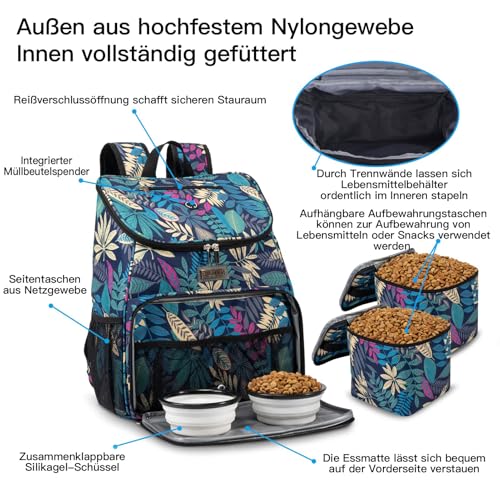 BAGLHER丨Dog Travel Bag, Airline Approved Pet Supplies Backpack, Dog Travel Backpack with 2 Silicone Collapsible Bowls and 2 Food Baskets - color: Hawaii-A