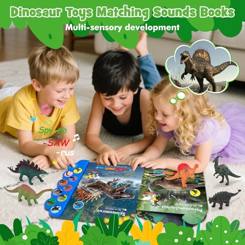 iGRATENS Dinosaur Toys with Sound Books, 10PCS Dino Toy for Toddlers & Animal Sounds Book with 10 Buttons, Realistic Plastic Animal Figures, Dinosaur Toys for Kids 3-5, Dinosaurs Lover Gifts for Kids - style: Dinosaur