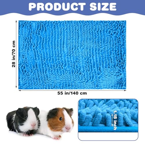 PINVNBY Guinea Pig Cage Liner Washable Fleece Pee Pads Reusable & Non-Slip Guinea Pig Bedding Rabbit Training Mat Small Animal Cage Accessories for Bunny Hamster Rat Ferret (Blue, 55" x 28")