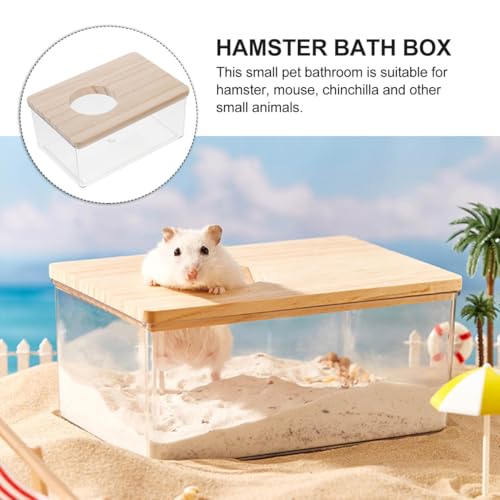 POPETPOP Hamster Sand Bath Box Acrylic Bath Container for Hamsters Transparent Small Animal Shower Bathtub with Lid for Chinchilla Mouse and Gerbil Cage Habitat D Cor 6.06 X 4.13 X 2.75 in