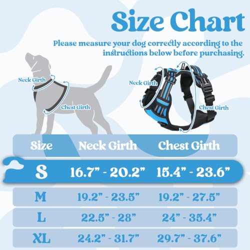rabbitgoo Dog Harness Small Sized, Updated Easy On & Off with 3 Buckles | No Pull No Choke, Walking with 2 Clips and Handle, Adjustable Soft Reflective, Sky Blue, Small - color: Sky Blue, size: Small