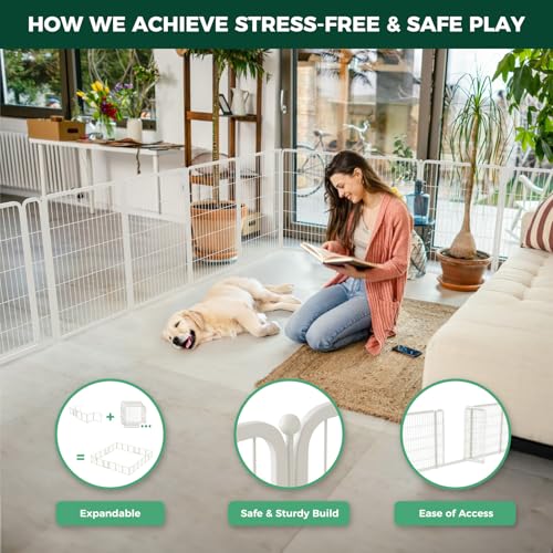 FXW Homeplus Indoor Dog Playpen, 40" H, 8 Panels, for Medium & Large Dogs | Stress-free play, Heavy-duty, Semi-open design, Easy setup, Threshold-free gate, Expandable, Patented - color: White, size: 40"H