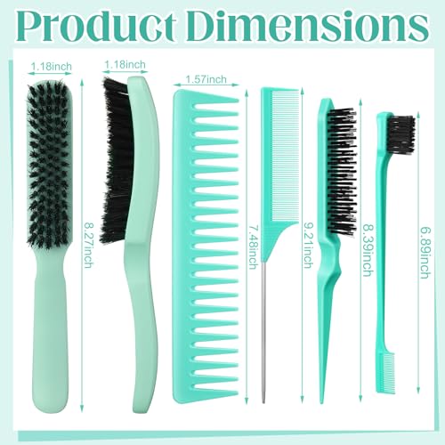 5 Pcs Slick Back Hair Brush Boar Bristle Smoothing Hair Brush with Edge Brush Rat Tail Comb Wide Tooth Comb for Men Women Smooth Frizz Flyaways, Green - color: Green