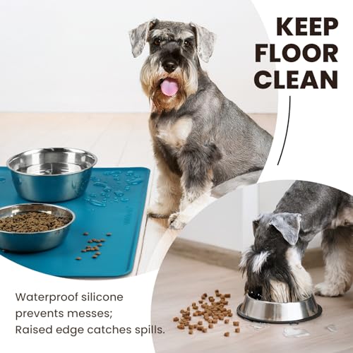 VIVAGLORY Pet Food Mat Flexmat Dog Bowl Mat, L, Deep Blue | Non Slip Silicone for Pet Kitten & Doggy, Placemat with Lip for Floor - color: Deep Blue, size: L (24.0 x 15.7in)