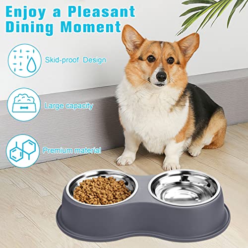 Epetslove Stainless Steel Dog Bowls Double Non-Slip Dog Water and Food Bowl | Pet Feeder Bowls, Dog Dishes, Raised Feeding Design, Double Bowls Set, For Puppies, Medium Dogs and Cats, Outdoor / Indoor - color: 4.Grey, size: Medium-18oz