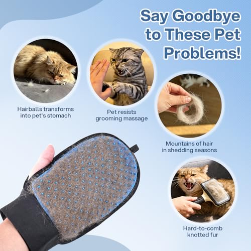 CLEANGOR 2 Pack Electrostatic Pet Hair Removal Grooming Gloves | Reusable pet hair remover for dogs & cats, works on sofa, carpet, car seats, clothes and furniture.