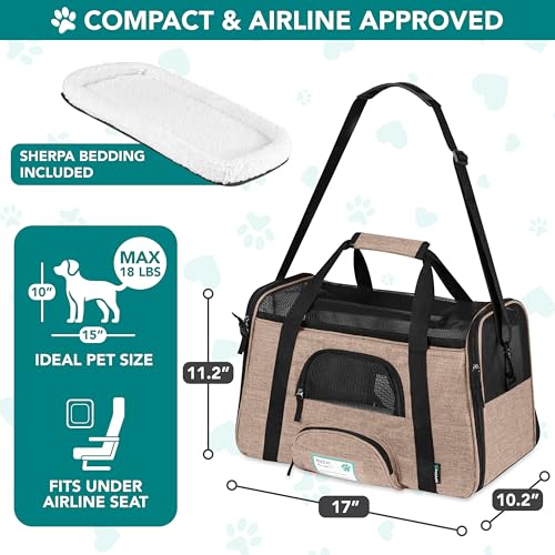 PetAmi Airline Approved Pet Carrier Cats & Small Dogs, Small Heather Taupe | Soft Sided TSA Travel Bag, Sherpa Bed, Breathable Mesh Ventilation, Collapsible Bowl, Fits Under Seat, Up to 18 lbs - color: Heather Taupe, size: Small - 17"L x 10.2"W x 11.2"H