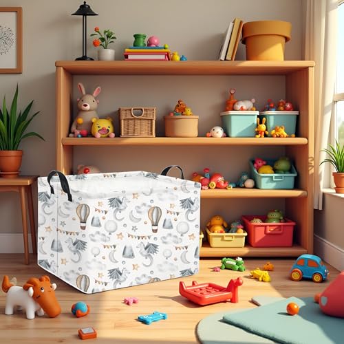 Rectangular Baby Kids Storage Basket for Home Kitchen Girls Cute Storage Bin Organizer Shelf Book Room Decor(Flying Dinosaur) - color: Flying Dinosaur