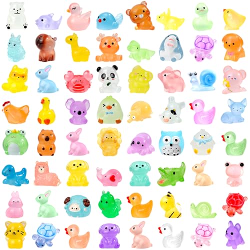 80 Pcs Luminous Mini Resin Animals 80 Styles Tiny Little Glow in The Dark Animal Figures to Hide Miniature Ducks Figurines for Party Favors DIY Fairy Garden Dollhouse Micro Landscape Aquarium Decor - style: 80Pcs-Luminous