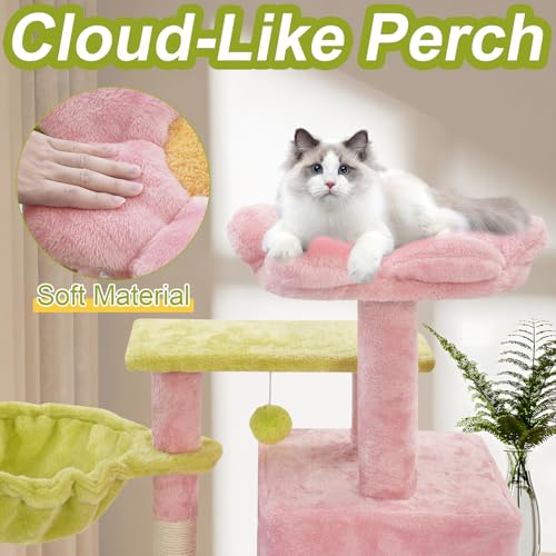 Cat Tree Tower with Hammock,40" Cat Trees for Indoor Cats Large Adult(Pink) | Modern Cat Tree Tower with Scratching Post, Cats Condo Furniture with Cloud Top Perch, Cats Climbing Tower for Kittens - color: Pink