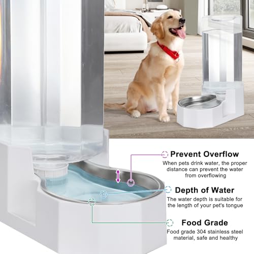 Sfozstra 9L Large Dog Water Dispenser: Gravity Design for Multiple Pets | Spill Resistant/No Filter Maintenance/Stainless Steel Bowl/Easy to Clean/Indoor & Outdoor Use - color: White, size: 9L With Filter