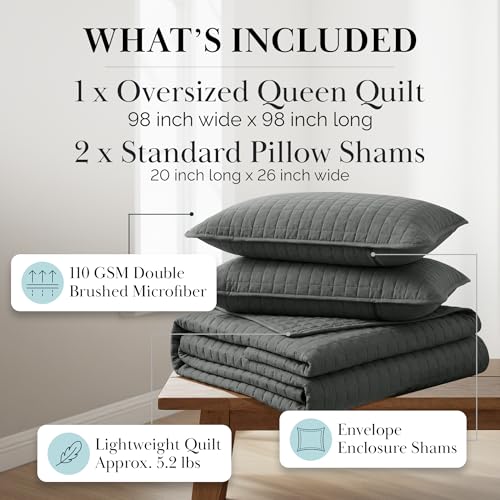 Southshore Fine Living, Inc. Summer Bedspreads Queen Size Set, Full/Queen Quilt Bedspread with 2 Matching Pillow Shams, Soft Microfiber Quilt Set, Lightweight Quilts Coverlet, Slate Grey Quilts - color: 10 - Slate, size: Full / Queen