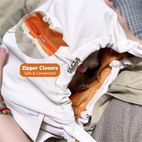 Ferret Sling Carrier - Pet Carrying Bag with Adjustable Strap Hands Free Shoulder Bag Crossbody Travel Slings Soft Small Animal Bonding Pouch Front Backpack for Ferret Rabbit Puppy Kitten (Beige) - color: Beige