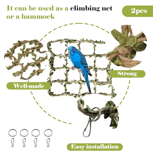 2 Packs Pet Bird Climbing Rope Net Small Animal Rope Net Bird Climbing Net for Rats Parakeet Cockatiel Cockatoo Conure African Grey Budgie (S 11.02 * 13.78inch) - size: S