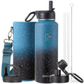 Coolflask 40 oz Water Bottle Insulated with Straw & 3 Leakproof Lids | Water Flask Stainless Steel Triple-Wall Vacuum,Cold 48+h,Dishwasher Safe,Wide Mouth, BPA-Free,Carrier Bag,for Gym,Hiking - color: Turquoise, size: 40 Ounces