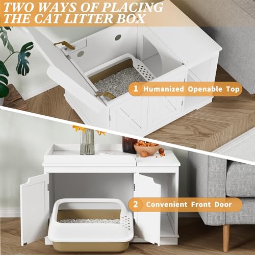 PUPETPO Cat Litter Box Enclosure Furniture, Hidden Litter Box Cabinet with Flip Top, 31.5" Indoor Cat House Washroom for Kitty, Medium and Large Cat, White - color: White