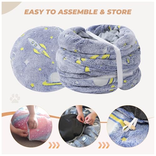 Under Christmas Tree Large Cat Tunnels Bed Tube for Indoor Cats Glows in The Dark Cat Tunnel with Cushion and Plush Ball Toy Toys for Dog Puppy Kitten Rabbit Bunnies Ferret Pet Blue - color: Blue Bed