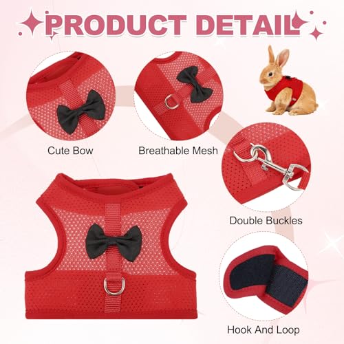 Rabbit Harness and Leash, Small Pet Cute Vest Harness Leash Soft Adjustable Buckle Breathable Mesh (L, Red) for Bunny Kitten Small Pig Puppies Camping Hiking Training - color: Red, size: L